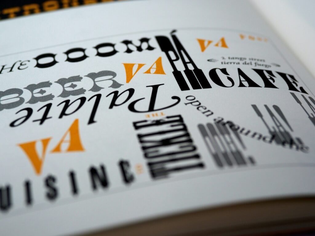 A book showcasing creative font pairings and mixing and matching of different fonts.