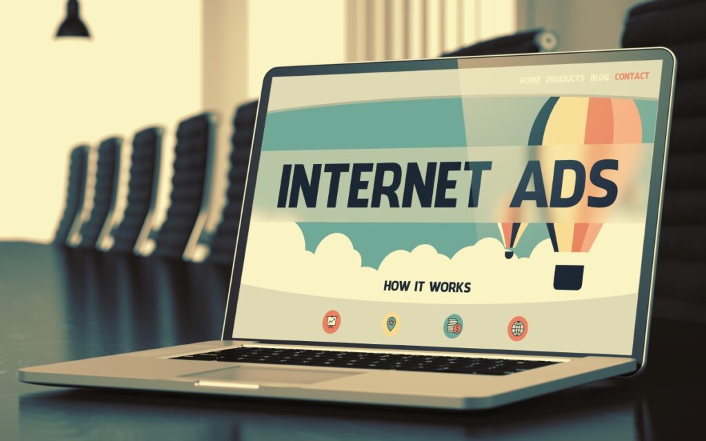 Increase website traffic with strategically placed internet ads on a laptop screen.
