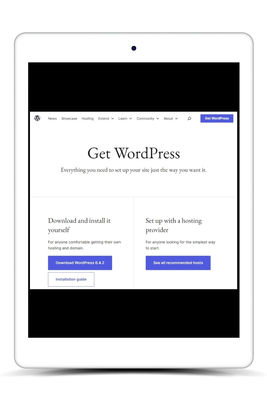The web design resources for WordPress on an iPad.